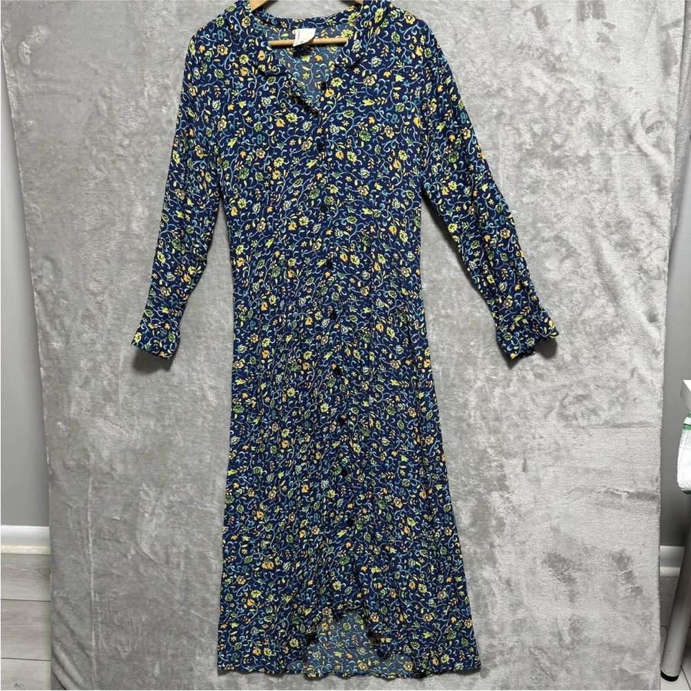 EUC Hanna Andersson Size XS  Floral Button-Down Collared Maxi Dress 100% Rayon